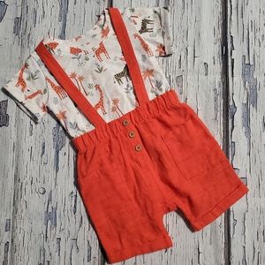 Wonder Nation Orange Overall Shorts Safari Giraffe White Top Baby Size 18 Months